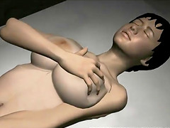 Sexy 3D lesbian babe masturbates while making out