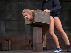 Lusty blonde cutie gets restrained and nailed from behind