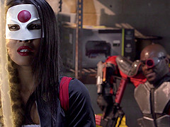 Asian superhero Asa Akira spreads legs for the massive black dick