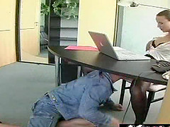Claudia Rossi looks so sexy on her knees pleasing her guy in an office