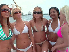 Group of college lesbians licking and fingering each other on a boat