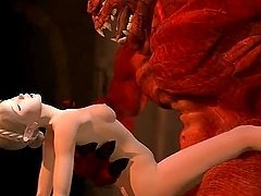 Cute 3D hentai hot licked and fucked by monster