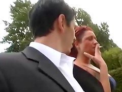 Horny german chubby redhead babe picked up for wild outdoor sex