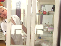 Gorgeous petite nurse Zazie Skymm moans during a hot solo game