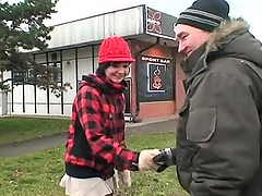 cute horny teen peeing and gets wild fucked in public by a horny old man