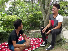 wo cute Asian twinks Idol and Nathan find the outdoor air invigorating
