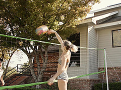 Aspen Oram sucking a dick outside and fingering her muff indoors