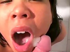 Asian big cock blowjob with cum on her face