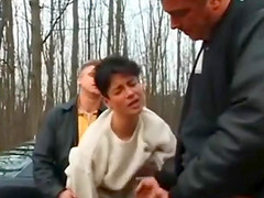 Hot wife fucks in the woods with two Men next to the lake