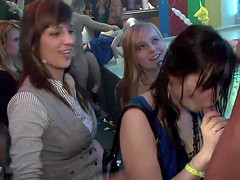 Еhis pretty brunette milf giving one of the party hardcore male dancers a deepthroat blowjob