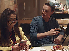 Sweet brunette Little Candy gets her cunt drilled with a fat dick