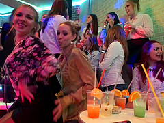 Kinky babes get to play with long stiff cocks at the party
