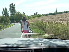 Misa lets a kinky guy fuck her in the car while her tits bounce