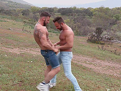 Tattooed gay dude pleases a neighbor by drilling his tight ass