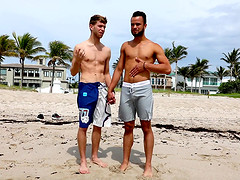 Tanned Latino teen gay dude sprayed with cum after a day on the beach