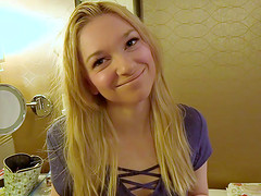 Blonde Ellie gets her pussy pounded doggy and her mouth cum filled