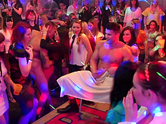 Sweet girls take turns at fucking with handsome guys at the party