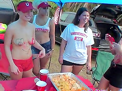 Brunette sporty babe Tiff Bannister fucked doggy style at a party
