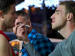 Kinky gay dude likes it when two friends fuck him together