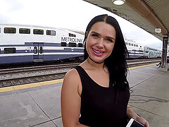 Seductive brunette babe Trina Rush pounded hardcore in public