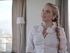Blonde Sofi Goldfinger gets her tight asshole pounded in a miniskirt