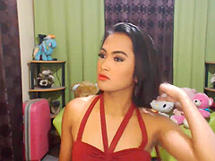 Shemale played with her big hard cock in front of her cam.