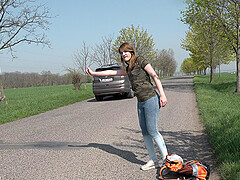 Blonde teen Kizzy Sixx picked up and pounded in a car