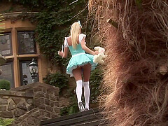 Jodie James and Stacey Saran sprayed with cumshots in a costumed orgy