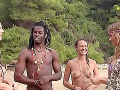 Stranded beach babes share a big fat black dick hardcore