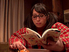 Horny Japanese brunette masturbates using her dirty imagination