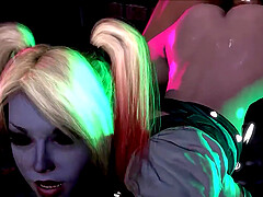 Hot ass blonde slut Harley Quinn hammered in the wet cunt and mouth by lots of gang dudes