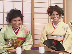 Sexy chick in kimono likes rough group sex more than anything else