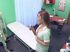 Kinky nurse tapes herself as she rides her patients large cock