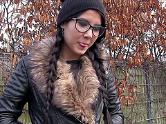 Cute girl with glasses and pigtails gets her ass covered in cum