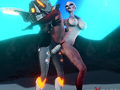 Female alien gets fucked hard by sci-fi explorer in spacesuit on exoplanet