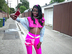 Black slut Kandie Monae teases and gets her mouth rough fucked