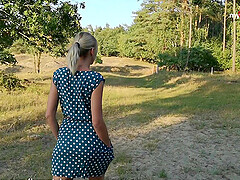 German MILF blows twice and creampied outdoors