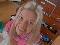 Amateur blonde girlfriend loves to tease with her large toys