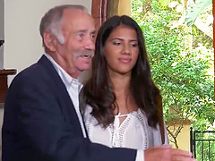 Mexican beauty fucks with old man