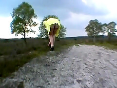 Walking in nature without panties and stockings