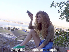 Sexy teen works that big cock with her ass and mouth in the park hoping to get enough money