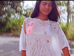 Close up video of Fefy making her tits wet and masturbating