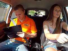 Cock loving Jenifer Jane offers her pussy to pass the driving test
