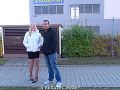 Busty blonde stranger Black picked up and fucked in the van