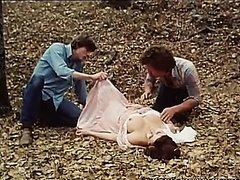 Horny Dude Fucks a Sexy Brunette Babe Outdoors in a Vintage Porn Scene