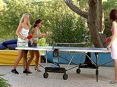 Four sweet girls have hot lesbian sex after playing ping pong