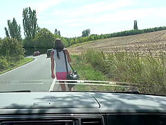 Misa takes money to be fucked in the back of the van and loves it