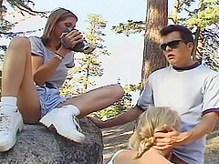 Outdoors dick sucking by slutty babes Leannie Lei and Alexa Rae