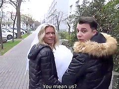 Slutty young wife cheats on husband for cash in front of him