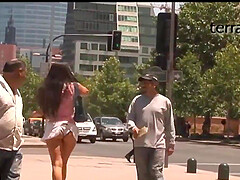 Slutty teen flashes her ass in public